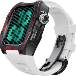 INFRI Modification Kit Carbon Fiber Case Flurin Rubber Band for Apple Watch 45/44mm 8 7 Men Rubber Sport Band Metal Bumper Frame for iWatch Series 6 5 4SE Watch Accessories 44MM...