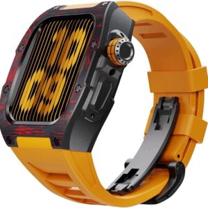 INFRI Modification Kit Carbon Fiber Case Flurin Rubber Band for Apple Watch 45/44mm 8 7 Men Rubber Sport Band Metal Bumper Frame for iWatch Series 6 5 4SE Watch Accessories 44MM...