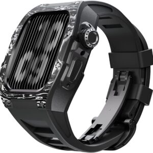 INFRI Modification Kit Carbon Fiber Case Flurin Rubber Band for Apple Watch 45/44mm 8 7 Men Rubber Sport Band Metal Bumper Frame for iWatch Series 6 5 4SE Watch Accessories 45mm...