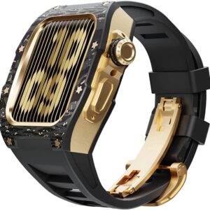 INFRI Modification Kit Carbon Fiber Case Flurin Rubber Band for Apple Watch 45/44mm 8 7 Men Rubber Sport Band Metal Bumper Frame for iWatch Series 6 5 4SE Watch Accessories 45mm...