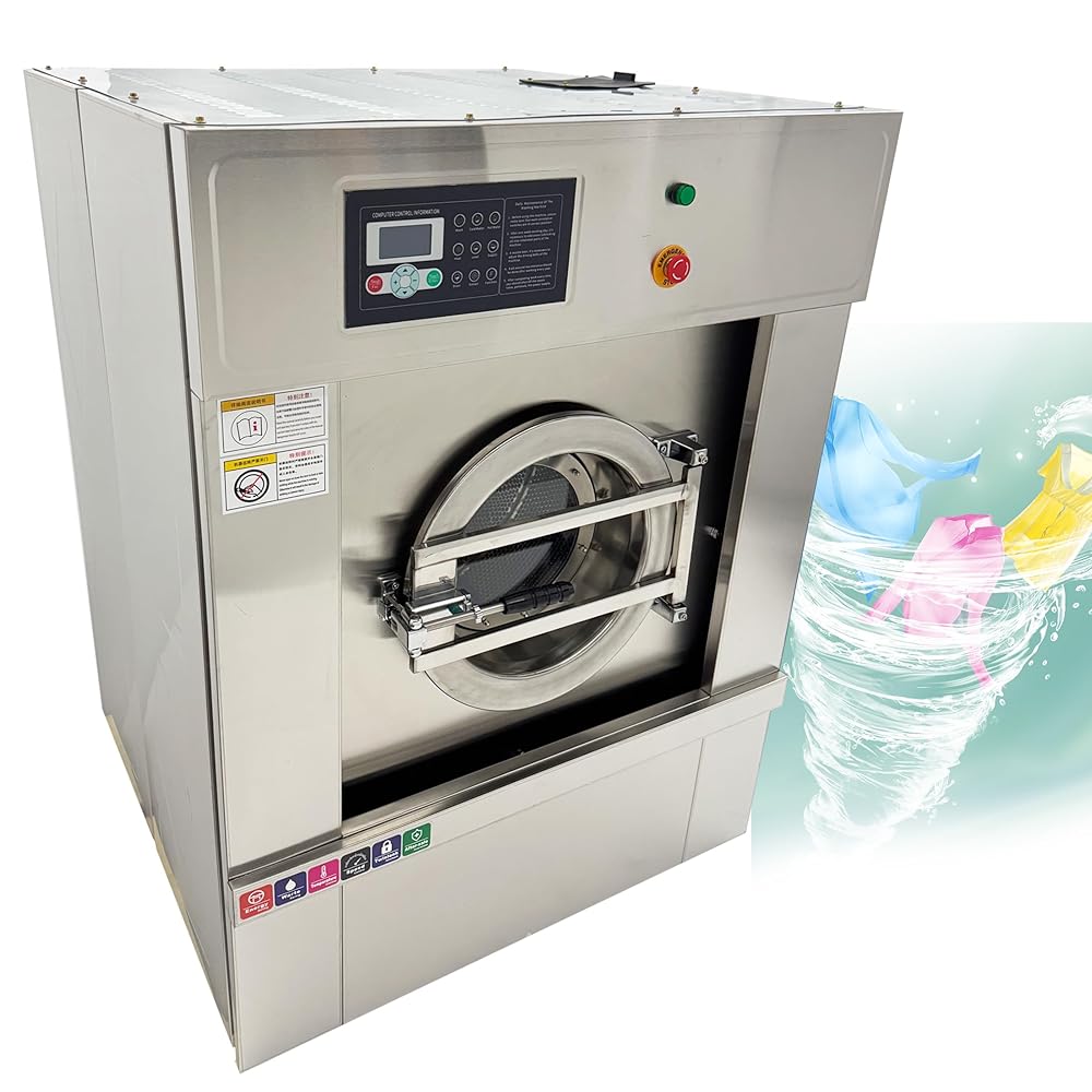 INTSUPERMAI Industrial Washer Extractor Automatic Washing Dehydrator Machine 33lb/15kg Washing and Drying Machine 304 Stainless Steel Drum, 6KW Fast Heat & Auto Spin for...