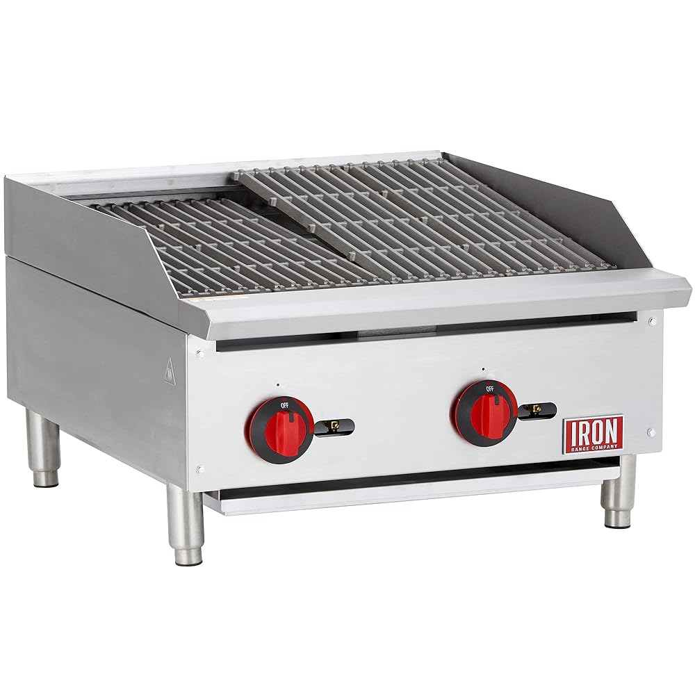 IRRB-24 24" Commercial Gas Charbroiler, 2 Burners, 70,000 BTU, Stainless Steel, Cast Iron Grates, ETL Listed, LPG Conversion Kit, Removable Grease Pan, Adjustable Legs