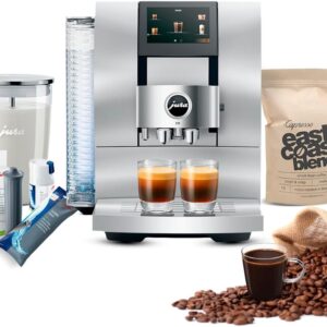 Jura Z10 Coffee Machine Aluminum White Bundle with Filter Cartridge Water Stabilizer, Milk System Cleaner Mini-Tabs, Cleaning Tablets, Milk Containers, and Blend Whole Bean...