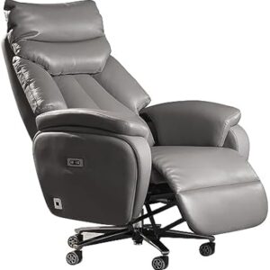 Kinnls Coast Power Office Recliner Chair,Big and Tall Executive Office Chair Fully Reclining Modern Ergonomic Genuine Leather Desk Chair with Arms (Gray-Dual Motor)