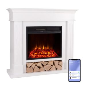 Klarstein Decorative Fireplace with LED Flames, Electric Fireplace with Heater and Fireplace, 1800 W Electric Fireplace with Remote Control, Timer & Car Temperature Control,...