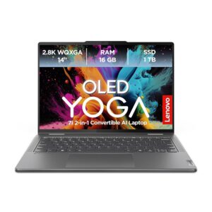 Lenovo Yoga 7i 2-in-1 Convertible AI Laptop | 14 Inch 2.8K Display | Intel Core Ultra 7 | 16GB RAM | 1TB SSD | Intel Arc Graphics | Windows 11 | QWERTZ | Grey | 3 Months Premium...