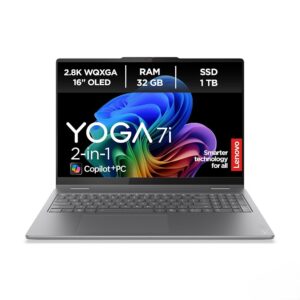 Lenovo Yoga 7i 2-in-1 Laptop | Copilot+ PC AI | 16 Inch 2.8K OLED Display | Intel Core Ultra 7 | 32GB RAM | 1TB SSD | Intel Arc Graphics | Windows 11 | QWERTZ | Luna Grey | 3...