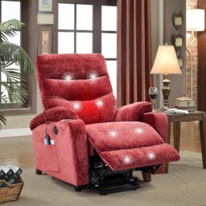 Massage Recliner Chair Electric Power Lift Lazyboy Recliners Sofa Compatible with Elderly with Massage and Heat, Cup Holders, USB Ports(Rojo)