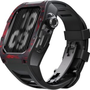 MGTCAR Modification Kit Carbon Fiber Case Flurin Rubber Band for Apple Watch 45/44mm 8 7 Men Rubber Sport Band Metal Bumper Frame for iWatch Series 6 5 4SE Watch Accessories, Agate