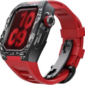 MGTCAR Modification Kit Carbon Fiber Case Flurin Rubber Band for Apple Watch 45/44mm 8 7 Men Rubber Sport Band Metal Bumper Frame for iWatch Series 6 5 4SE Watch Accessories, Agate