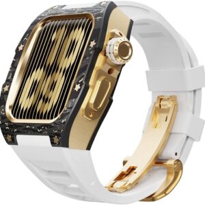 MGTCAR Modification Kit Carbon Fiber Case Flurin Rubber Band for Apple Watch 45/44mm 8 7 Men Rubber Sport Band Metal Bumper Frame for iWatch Series 6 5 4SE Watch Accessories, Agate