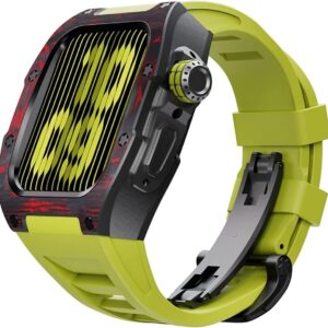 MGTCAR Modification Kit Carbon Fiber Case Flurin Rubber Band for Apple Watch 45/44mm 8 7 Men Rubber Sport Band Metal Bumper Frame for iWatch Series 6 5 4SE Watch Accessories, Agate