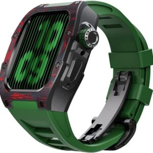 MGTCAR Modification Kit Carbon Fiber Case Flurin Rubber Band for Apple Watch 45/44mm 8 7 Men Rubber Sport Band Metal Bumper Frame for iWatch Series 6 5 4SE Watch Accessories, Agate