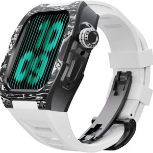 MGTCAR Modification Kit Carbon Fiber Case Flurin Rubber Band for Apple Watch 45/44mm 8 7 Men Rubber Sport Band Metal Bumper Frame for iWatch Series 6 5 4SE Watch Accessories, Agate