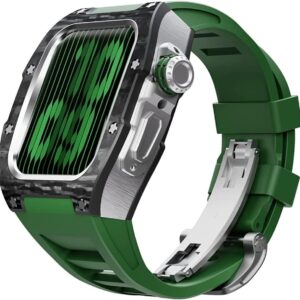 MGTCAR Modification Kit Carbon Fiber Case Flurin Rubber Band for Apple Watch 45/44mm 8 7 Men Rubber Sport Band Metal Bumper Frame for iWatch Series 6 5 4SE Watch Accessories, Agate