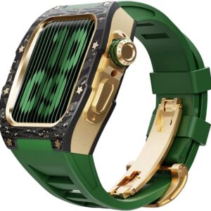 MGTCAR Modification Kit Carbon Fiber Case Flurin Rubber Band for Apple Watch 45/44mm 8 7 Men Rubber Sport Band Metal Bumper Frame for iWatch Series 6 5 4SE Watch Accessories, Agate