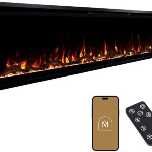 Modern Ember Aerus Slim 72 Inch Smart Linear Electric Fireplace | Recessed in-Wall or Wall-Mount | LED Multiple Flame Colors | Alexa/WiFi Enabled | 4.25” Profile | Remote Included