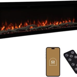 Modern Ember Highmark 60 Inch Smart Linear Electric Fireplace - Premium Flame with 10 Colors, Sleek Hidden Vent Design, Install Recessed in-Wall or Wall-Mount, Alexa/WiFi Enabled.