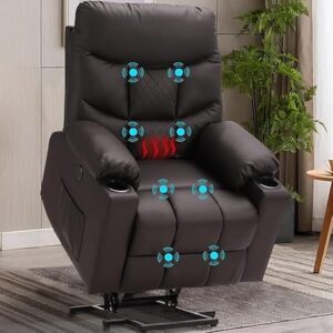 Modern PU Leather Power Lift Recliner Chairs for Elderly and Adults, Electric Lazy Sofa Chair with Heat and Massage for Living Room, Bedroom Recliner Sofa with Lumbar Pillow