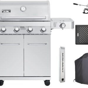 Monument Grills Larger 4-Burner Propane Gas Grills Stainless Steel Cabinet Style with Accessory Kit(5 items), Outdoor Use