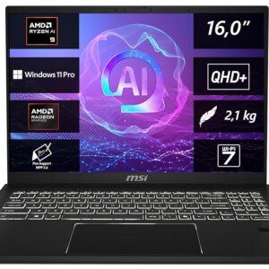 MSI Summit A16 AI+, Business Laptop, Copilot+ PC, 16.0" QHD+, AMD Ryzen AI 9 365 Processor, 32GB LPDDR5X-7500 RAM, 1TB, AMD Radeon 880M, Windows 11 Pro, QWERTZ Keyboard, A3HMTG-035