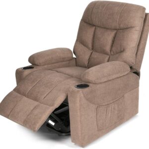 New Brown Auto Electric Power Lift Massage Recliner Chair Heat Vibration USB Control Wheel High End Linen Cloth Solid Wood Frame High Density Sponge 33.9''W x 28.7''D x 40.4''H