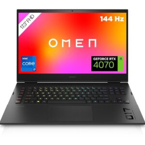 OMEN Gaming Laptop, 17.3 Inch FHD 144Hz Display, Intel Core i7-13700HX, 16GB DDR5 RAM, 1TB SSD, NVIDIA GeForce RTX 4070, Win11, QWERTZ, Black