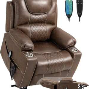 Oversized Power Lift Recliner Chair for Big and Tall Elderly with Heat Massage Infinite Positions Dual Motor Electric Recliner Sofa Leather Home Theater Seat Cup Holders...