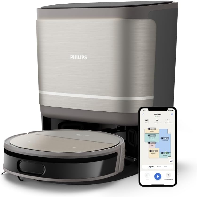 Philips 9000 Series Vacuum and Mop Robot - with Automatic Dust Extraction Station, Rolling Mop, 8000 Pa Suction Power, 6300 mAh Battery Capacity, 300 ml Dust and 260 ml Water...