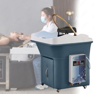 Portable Hair Washing Machine, 360° Water Circulation Spa Beauty Basin, Smart Thermostat, Headrest Height Adjustable, with Light Therapy Lamp&Moving Wheels, for Hair Salon, Nail...