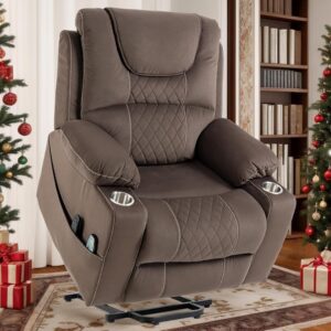 Power Lift Chair for Elderly: 9968 High Density Foam Lay Flat with Massage, Reclining to 165, 2 Widened Armrests, 2 Remote Controls, 1 OKIN Motor - Toweling Latte
