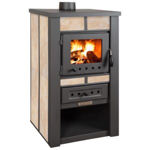 ProTermo Alpina Ceramic Beige Fireplace with Fireclay Stone - 8 kW Heating Output - 50 x 48 x 82 cm Wood Stove with Viewing Window, Type 1