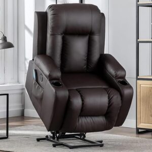 PU Leather Power Lift Recliner Chairs for Adults, Electric Recliners Chair Sofa for Elderly, Ergonomic Single Lounge Sofa Home Theater Seating with 2 Side Pockets, and Cup Holders