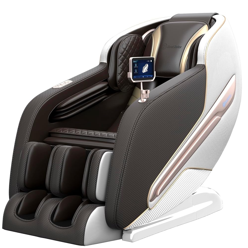 Real Relax Massage Chair, Zero Gravity Full Body SL Track Shiatsu Massage Recliner with Body Scan Handrail Shortcut Key Heat Foot Roller, PS6000 Brown