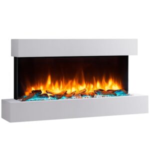 Richen EF197A MT197C Electric Fireplace (1 - 2 kW Heat Output, LED Lighting, 3D Flame Effect incl. Remote control) - Wall- Mounted Fireplace, White