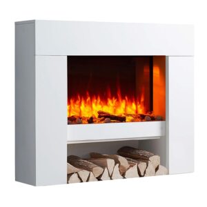 RICHEN Naran Electric Fireplace, Standing Fireplace Heater with LED Lighting, 3D Flame Effect and Remote Control, White