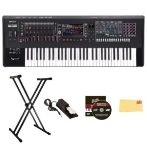 Roland Fantom 6 EX 61-Key Workstation Keyboard Synthesizer Bundle with Adjustable Stand, Sustain Pedal, Online Piano Lessons, Instructional DVD, and Austin Bazaar Polishing Cloth