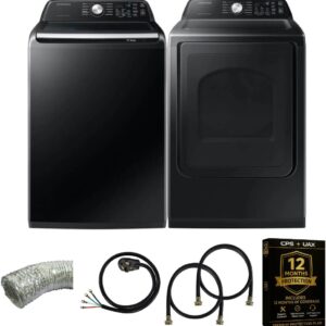 Samsung Smart 4.7 Cu Ft Top Load Washer & 7.4 Cu Ft Electric Dryer, Sensor Stops Overdrying, Low Vibration Quiet Wash, WaterJet w/Power Cords, Hoses, Vent Duct, 1 Year CPS...
