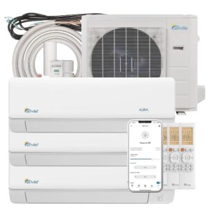 Senville 36000 BTU Tri Zone Mini Split Air Conditioner Heat Pump, 3 Ton, 3 Zone, Works with Alexa, White