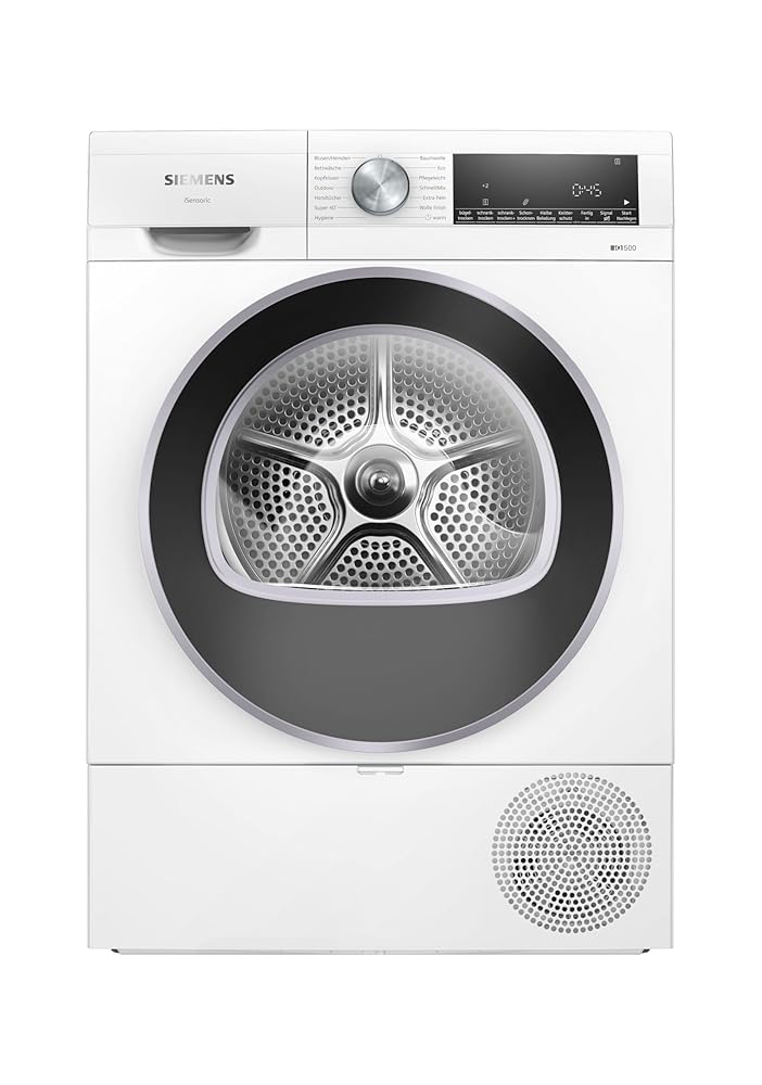Siemens WQ43G2D0EM, iQ500 Heat Pump Dryer, 9 kg, autoDry, speedPack & Super 40' for Quick and Gentle Drying, Outdoor Program, Half Load, EasyClean Filter, Large LED Display, White