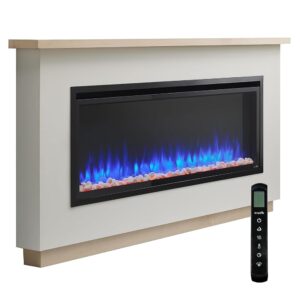 SimpliFire Electric Fireplace with Mantel Boyd Build-Out-Kit Includes 50 Inch Allusion Platinum Electric Wall Fireplace - Traditional Floor or Floating Install No Construction -...