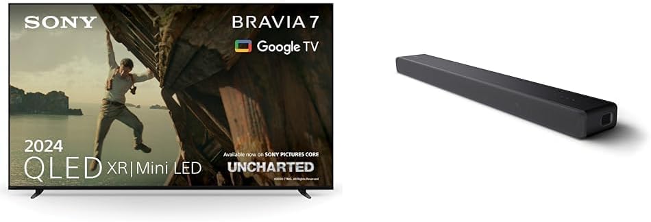Sony BRAVIA 7 QLED (XR l Mini LED) 75 Inch 4K HDR Google Smart TV (2024) HT-A3000 3.1 ch Dolby Atmos Soundbar for TV