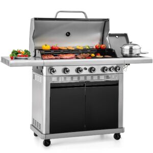 Sophia & William 6-Burner Propane Gas BBQ Grill with Side Burner & Porcelain-Enameled Cast Iron Grates, Large Barbecue Grills Outdoor Cooking with 740 SQ.IN. Cooking Area,...