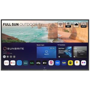SunBrite 75" Solis Smart Outdoor Television, Full-Sun 4K TV, 1500-Nit Brightness, Anti-Glare Screen, IP55 Weatherproof, Wi-Fi Bluetooth, Integrated Speakers SB-FS-75-BL