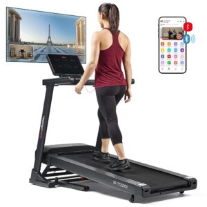 Sunny Health & Fitness Smart Heavy-Duty Treadmill for Home – 20” Wide Walking & Running Deck, Auto Incline, 300LB Capacity, Brushless Motor Options, Foldable, Bluetooth SunnyFit...