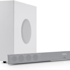 Teufel Cinebar 11 Surround 4.1 Set - Soundbar Sound System with Wireless Rear Speaker, Dolby Audio, Space-Saving T6 Subwoofer, Bluetooth aptX, HDMI CEC, 4K Pass-Through - White