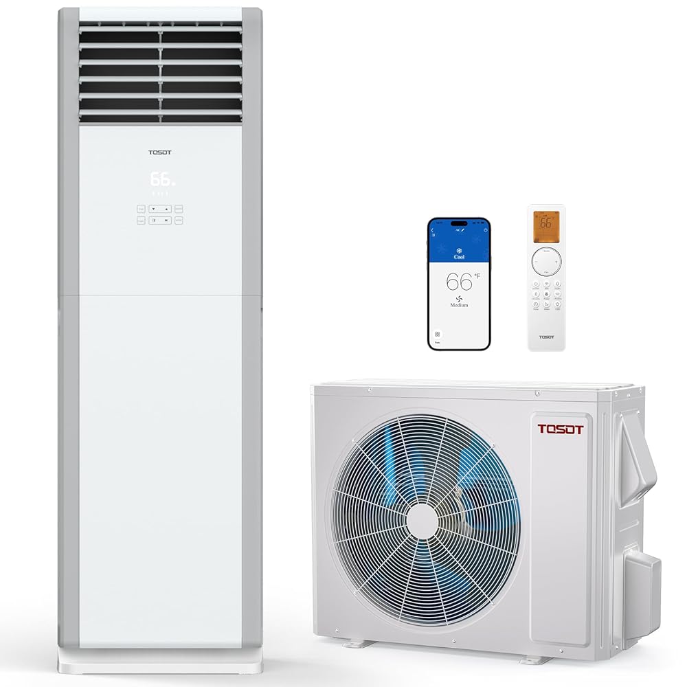 TOSOT 34,000 BTU Floor Standing Split Air Conditioner, Up to 1,150 CFM Airflow, 230V, Cooling and Heating, Built-In WiFi Control, Energy-Saving for Light Commercial &...
