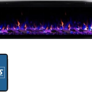 Touchstone Sideline Elite Pro 72" Smart Electric Fireplace- Wall-Mount/Recessed Installation- 6 Realistic Flame Colors- 13-Color Down Lighting- Crackle Sound- 1,500W Heater