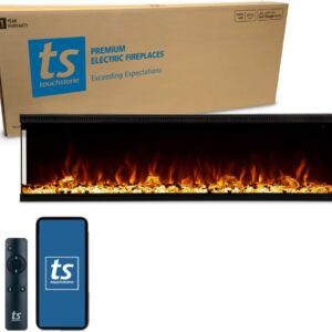Touchstone Sideline Infinity 3-Sided Smart 72" WiFi-Enabled Electric Fireplace - 80051 - Built-in - 60 Color Combinations - 1,500W Heater- Black - Log & Crystals