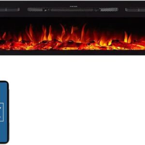 Touchstone Smart Electric Fireplace-The Sideline 84" Wide-in Wall Recessed - 30 Realistic Ember Color/Flame Options - 1,500W Heater w/Thermostat - Log & Crystal Hearth Options -...